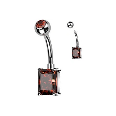 Šperky4U piercing do pupíku s obdélným kamenem červená TB006-R