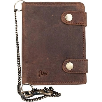 Celá kožená peněženka se dvěma upínkami a 35 cm dlouhým kovovým řetězem a karabinkou