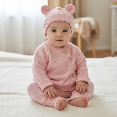 Kojenecká rostoucí 3D pletená souprava růžová – Zboží Mobilmania