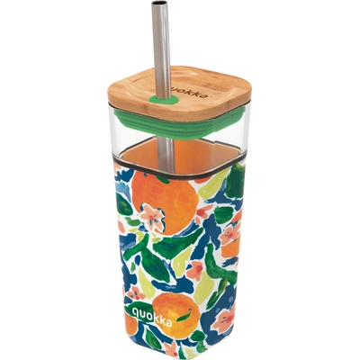 Quokka Skleněný cestovní hrnek s brčkem Liquid Cube Oranges 540 ml