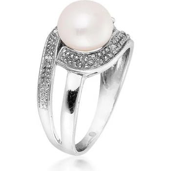 Image 1 of Swan Сребърен пръстен с бяла сладководна перла и циркони SR0029W Swan