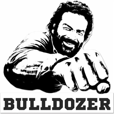 Bud Spencer a Terence Hill Cedule Bud Spencer 3D Bulldozer černobílá 45x45cm