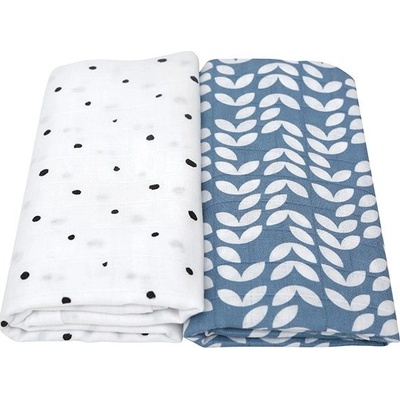 MOTHERHOOD Prikrývka a zavinovačka bavlnená mušelínová Premium 2 ks Blue Classics