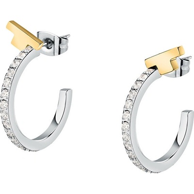 Trussardi Trblietavé bicolor náušnice z ocele T-Logo TJAXC32