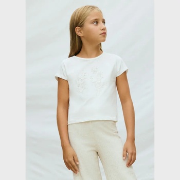 MAYORAL Тениска къс ръкав цветя от пайети в мръсно бял цвят за момиче Mayoral