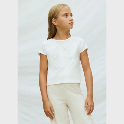 MAYORAL Тениска къс ръкав цветя от пайети в мръсно бял цвят за момиче Mayoral