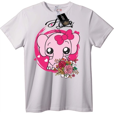 NOONEBRAND Тениска Розов Слон с Цветя - 6XL, White
