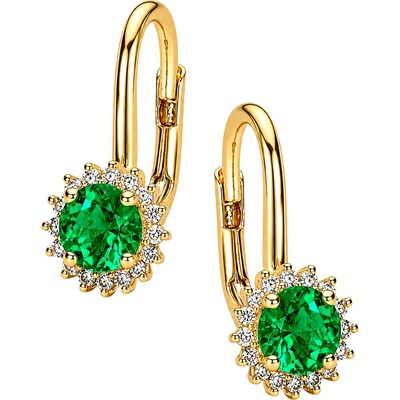 Zlaton Náušnice žluté zlato visací 1.6cm 2.1g se smaragdem 0.90ct a diamanty 0.16ct N19062603447