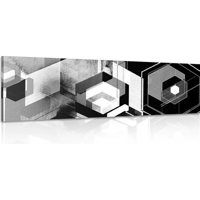 Obraz futuristická geometrie v černobílém provedení - 135x45