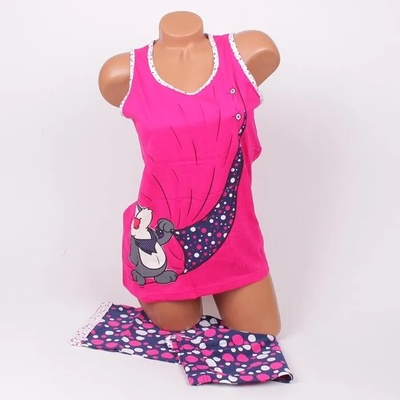 Пижама в цикламен цвят с картинка и цветни точки