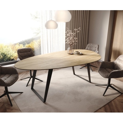 DELIFE Edge oválný 220 x 120 cm keramika Laminam sabbia dubová barva kov šikmý černý