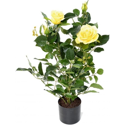 Luxusní umělá květina Keř růží žlutý, 60cm