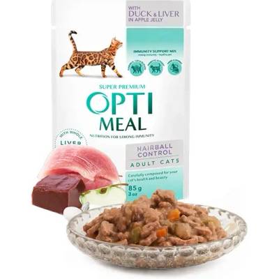 OPTIMEAL For adult cats hairball control with duck and slices of liver in apple jelly 85 g