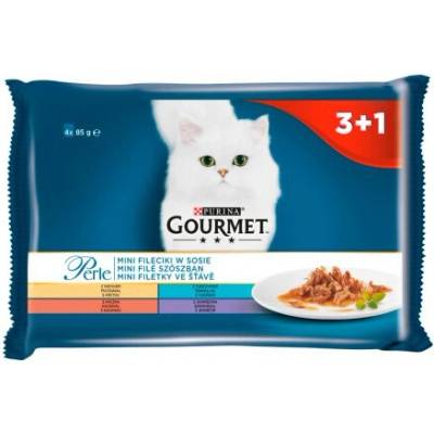 GOURMET Perle krmivo pre dospelé mačky Mini Filety v omáčke 4 x 85 g