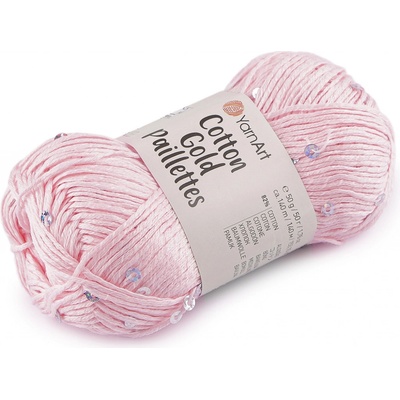 Pletací příze Cotton Gold Paillettes s flitry 50 g Varianta: 4 (7107) růžová nejsv. stříbrná, Balení: 1 ks 60515/156439/280445