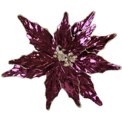 POINSETIA (vianočná ruža) na štipci syntetická TMAVO RUŽOVÁ 27cm