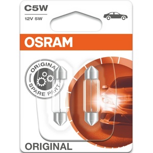 OSRAM Автомобилна крушка Osram 6418, 5W, 45lm, C5W, SV8.5-8, халогенна, 2 броя в опаковка (6418)