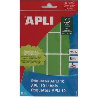 APLI Etikety, 25x40 mm, ručne popisovateľné, farebné, zaoblené rohy, APLI, zelené, 128 etikiet/bal
