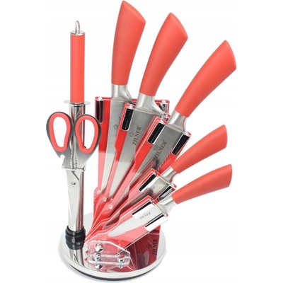 ZILNER Комплект ножове с поставка zilner zl 5126, 8 части, Точило, Ножици, Неръждаема стомана, Червен (1631870009)