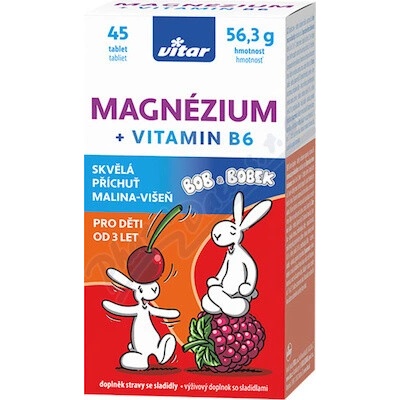 Vitar Kids Magnézium+B6 malina-višeň 45 tabliet