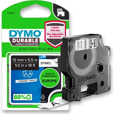 Dymo D1 1978364 - originální vinylová páska - černo-bílá, 12 mm × 5,5 m