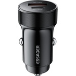 ESSAGER PD 30W зарядно за кола, USB-A, Type-C, алуминий - черен/сив