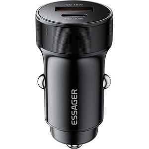 ESSAGER PD 30W зарядно за кола, USB-A, Type-C, алуминий - черен/сив