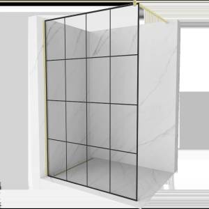 Mexen Kioto Душ кабина Walk-in 140 x 200 cm, черна решетка 8 мм, златна четкана - 800-140-101-55-77 (800-140-101-55-77)