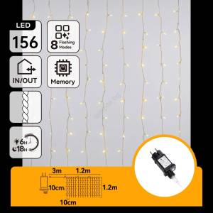 Aigostar - LED външен коледен гирлянд 156xLED/8 функции 4, 2x1, 2m IP44 топло бяло (AI3066)