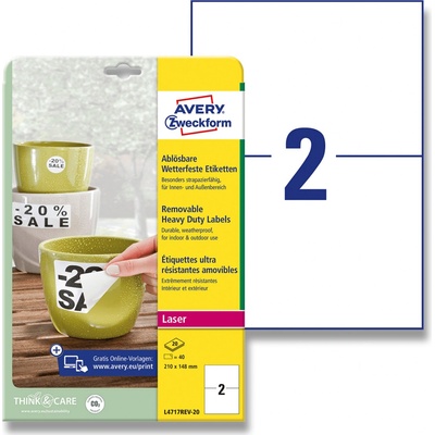 Avery Zweckform L4717-20 Odolné etikety 210x148mm 40 ks bílá