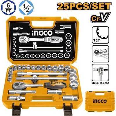 Ingco sada nástrčných hlavic 1/2" 25ks v kufříku HKTS12251