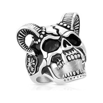 Šperky4U Ocelový prsten lebka s rohy OPR0122