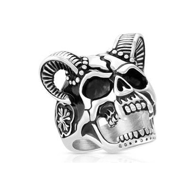 Šperky4U Ocelový prsten lebka s rohy OPR0122