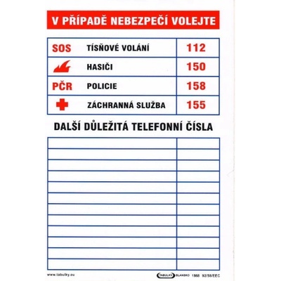 V případě nebezpečí volejte 297x210mm - plast