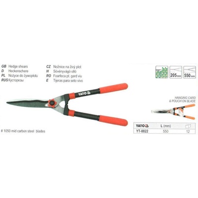 YATO Nožnice na živý plot 550mm nože 205mm