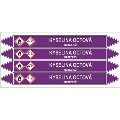 Značení potrubí, kyselina octová,4 ks, 250 × 26 mm PZ 006994