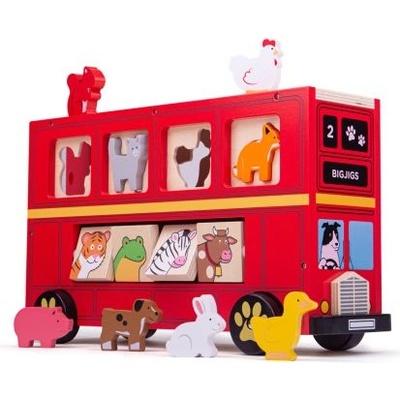 Bigjigs Toys Детски дървен сортер - Червен автобус (bj692)