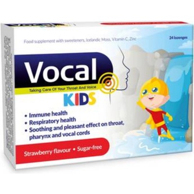 Vocal Vocal Kids měkké pastilky s příchutí Jahody doplněk stravy při potížích s hlasem příchuť strawberry 24 ks