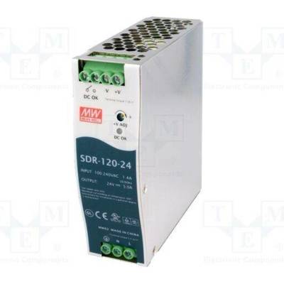 MEAN WELL SDR-120-24 Napájecí zdroj: spínaný; na lištu DIN; 120W; 24VDC; 5A; 88÷264VAC