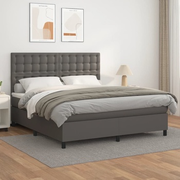 vidaXL Боксспринг легло с матрак, сиво, 180x200 см, изкуствена кожа (3142861)