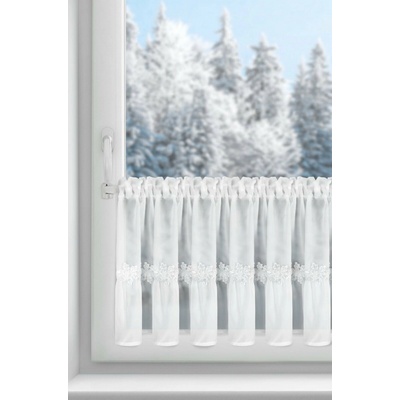 EUROFIRANY KRÁTKA VIANOČNÁ ZÁCLONA NA PÁSKE FLAKE 150X40 CM BIELA