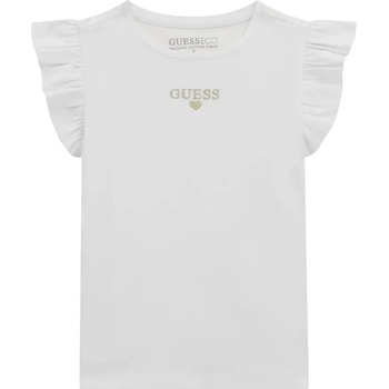 GUESS Бяла тениска за мини момиче с воали и златист надпис Guess