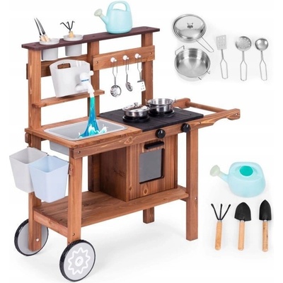 Ecotoys Venkovní blátivá kuchyňka pro děti s příslušenstvím Jedlové dřevo