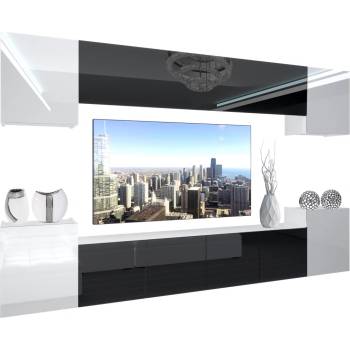 Obývacia stena Belini Premium Full Version biely lesk čierny lesk LED osvetlenie Nexum 56