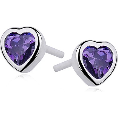 Lunica stříbrné náušnice FIALOVÉ SRDCE 0024