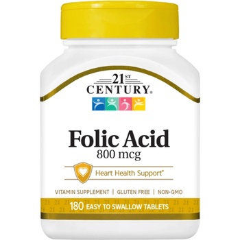 21st Century Folic Acid, 800 mcg, 180 таблетки, 21st Century (9147)