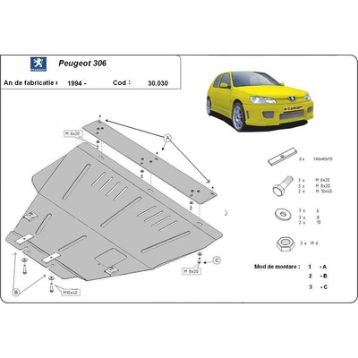 Scut Motor - Румъния Метална кора под двигател и скоростна кутия peugeot 306 от 1997 до 1999 (73610)