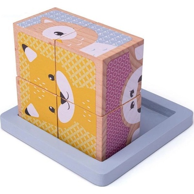Bigjigs Toys Игрален комплект Bigjigs - Дървени кубчета за игра, горски животни (33027)
