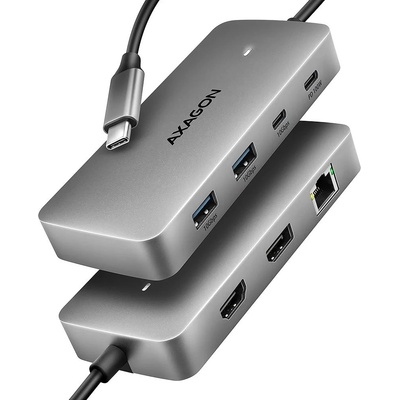 AXAGON Докинг станция Axagon HMC-CUB83X2, 7 порта, от USB-C към 1x USB-C(PD), 1x USB-C, 2x USB-A, 1x DisplayPort, 1x HDMI, 1x RJ45, сива (HMC-CUB83X2)