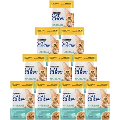 Cat Chow Hairball s kuracím mäsom a zelenými fazuľkami v omáčke 10 x 85 g